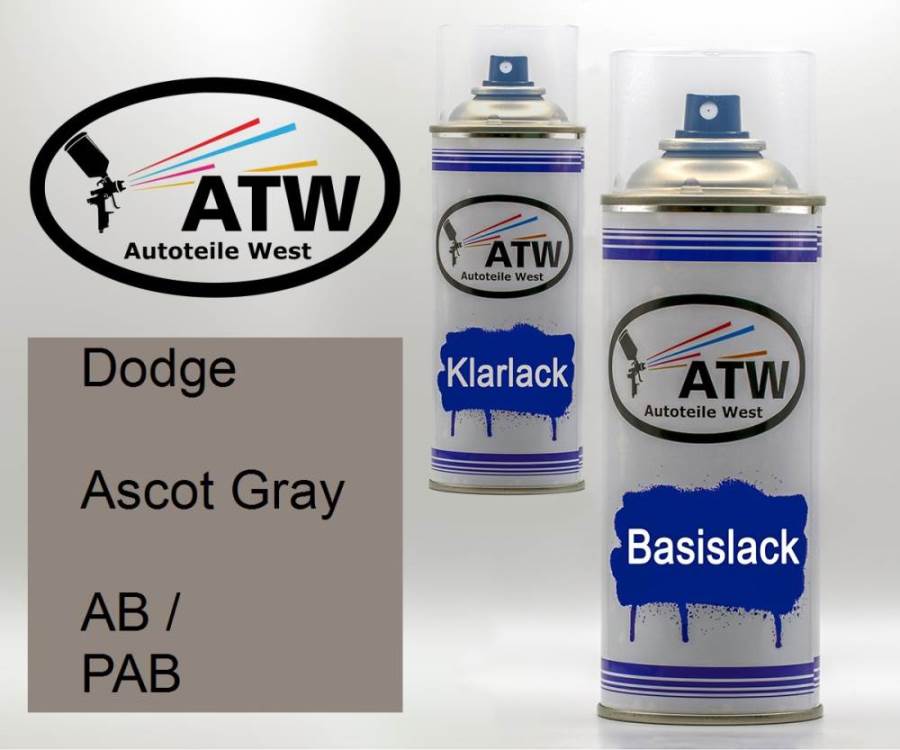 Dodge, Ascot Gray, AB / PAB: 400ml Sprühdose + 400ml Klarlack - Set, von ATW Autoteile West.